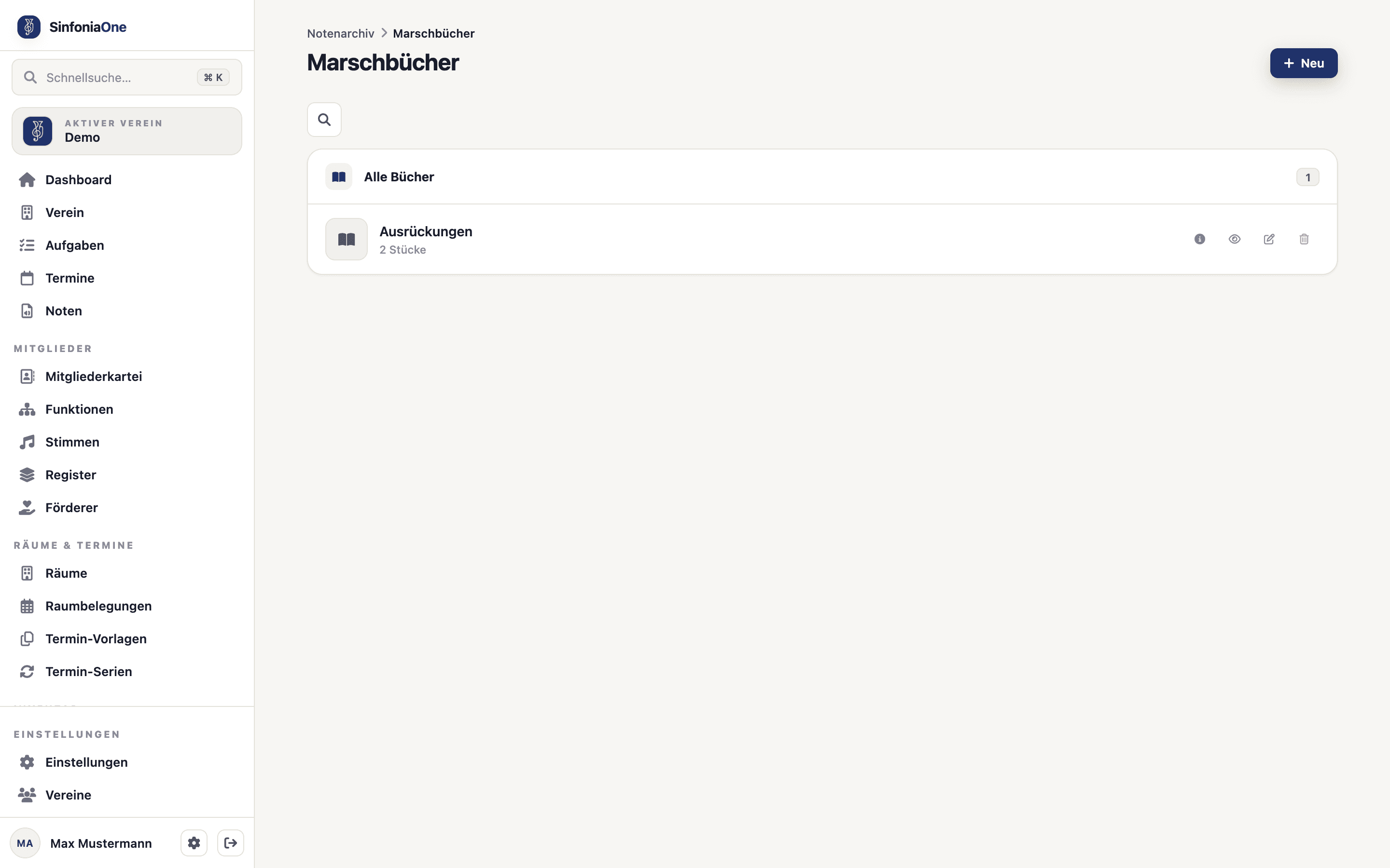 Marschbuch-Übersicht (MarschbuchScreen) mit Liste der Marschbücher