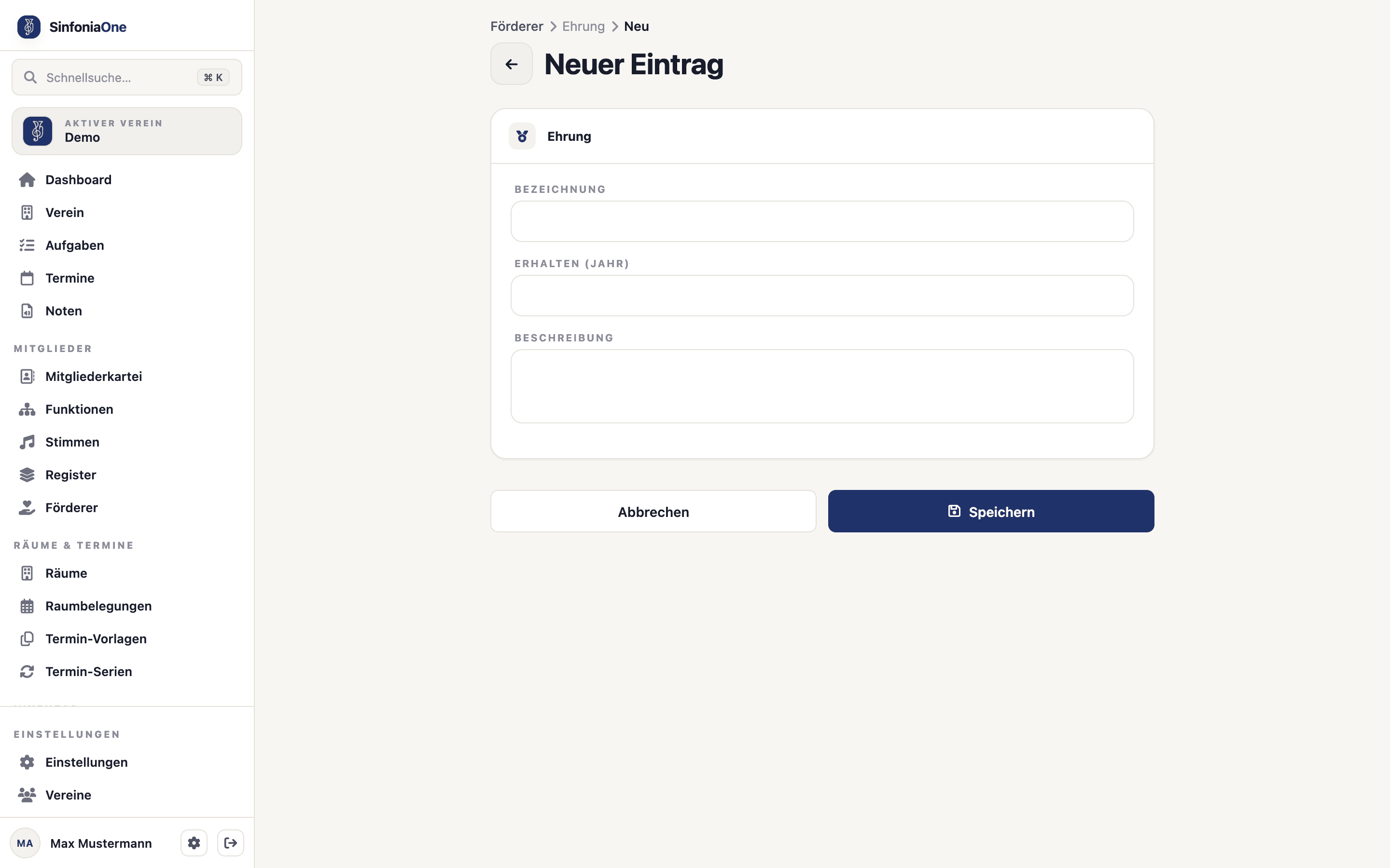 Formular „Ehrung" für einen Förderer (SupporterHonorFormScreen)