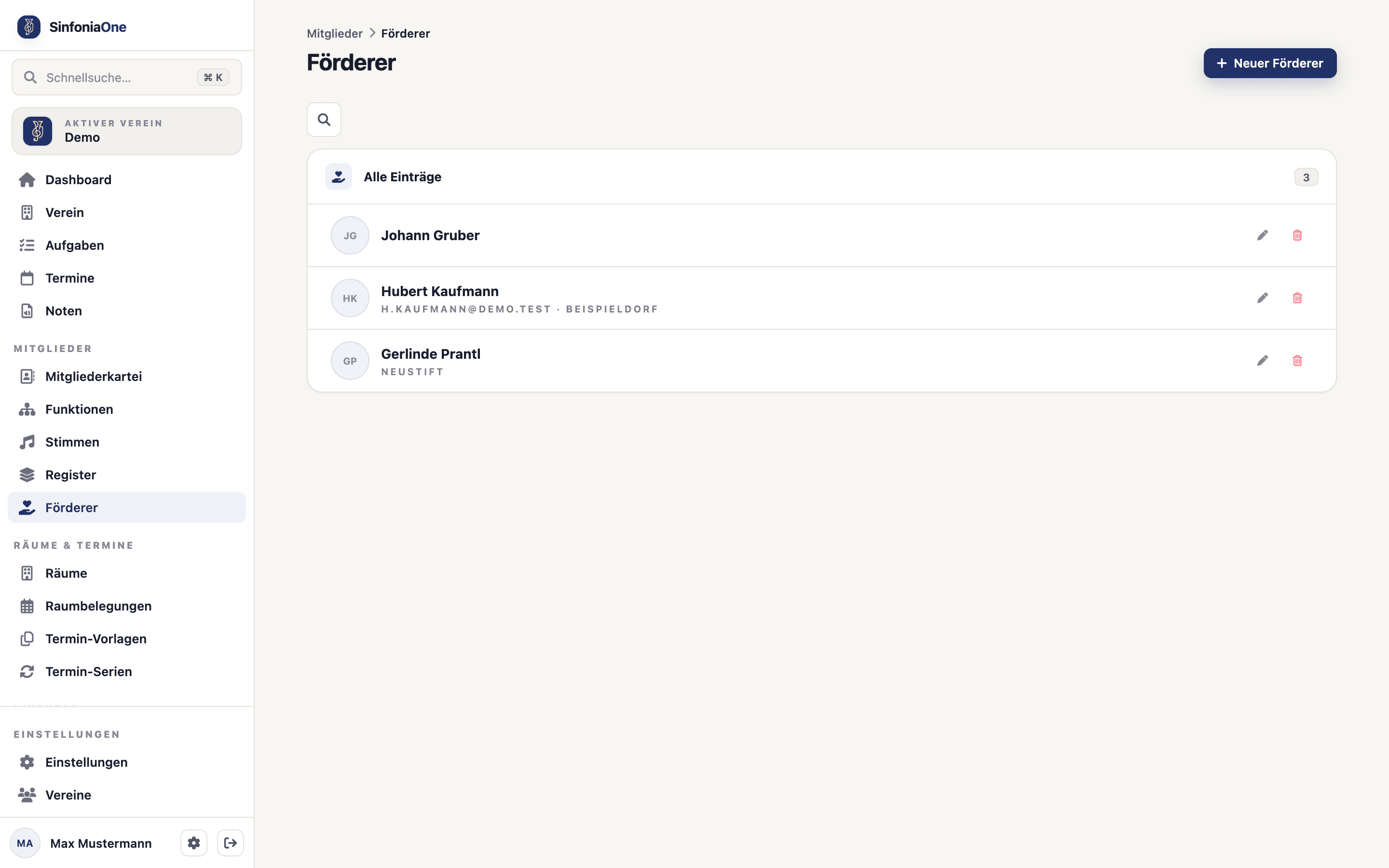Förderer-Liste (SupportersScreen) mit unterstützenden Mitgliedern
