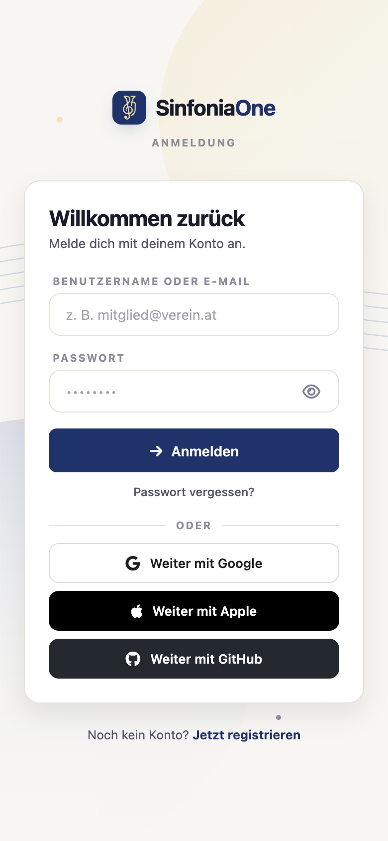 Anmelde-Bildschirm (LoginScreen) mit E-Mail- und Passwortfeld