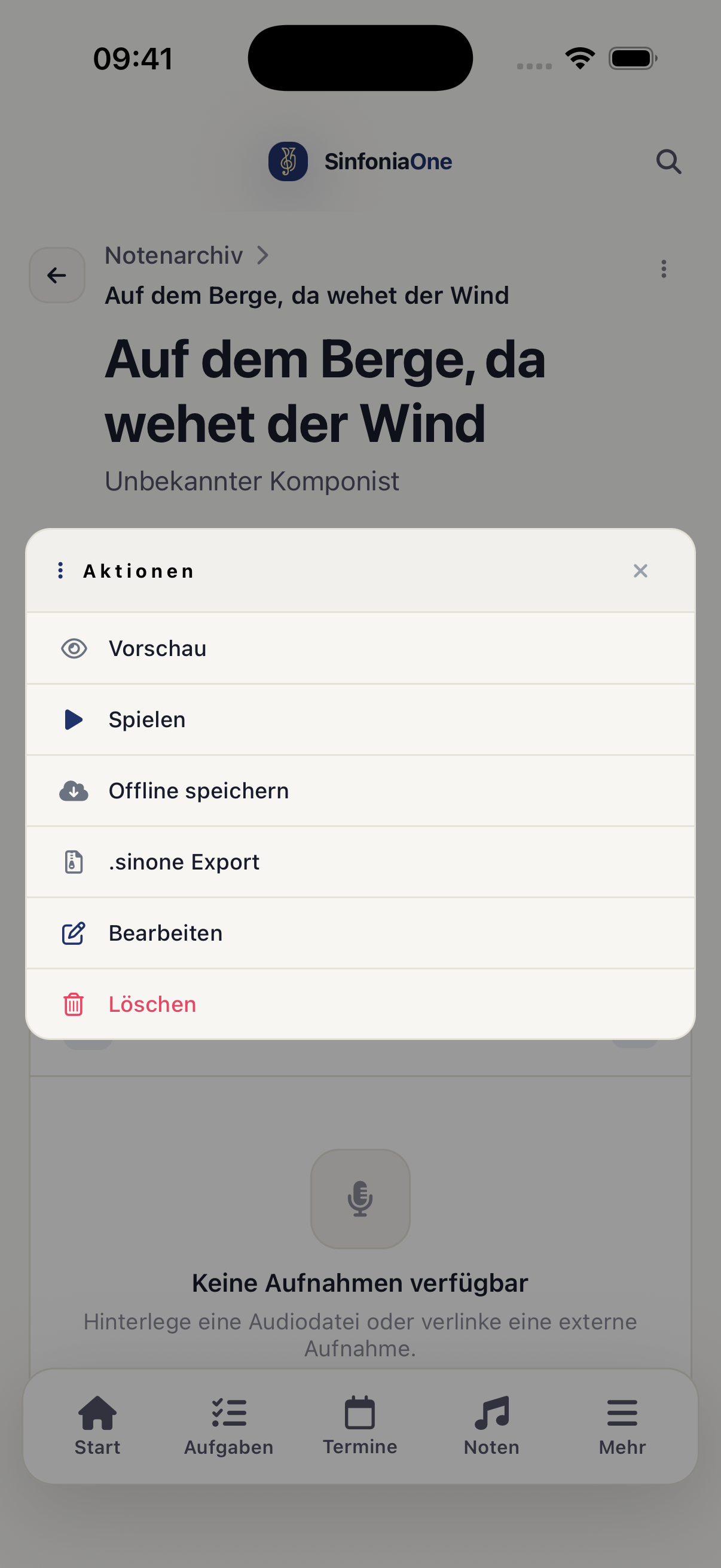 Stück-Detailseite (ScoreDetailScreen) mit Button „Offline speichern“